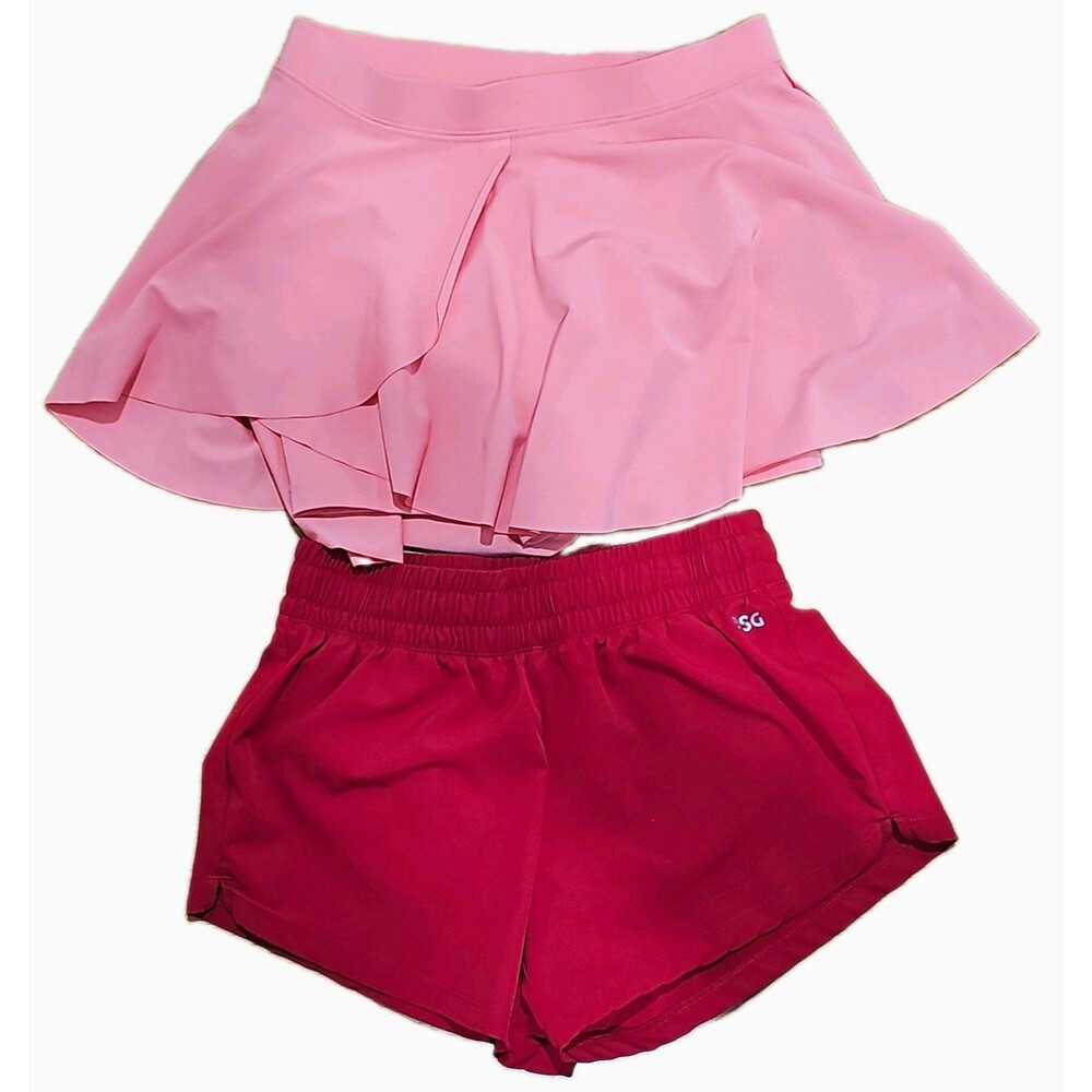 Lot Of 2- DSG Girls Small 8-9 Solid Pink Skort + Red Shorts Elastic Waist Tennis